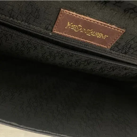 YVES SAINT LAURENT Vintage Top Handle Black Nylon Bag Brown Leather Trim EUC - Picture 7 of 11